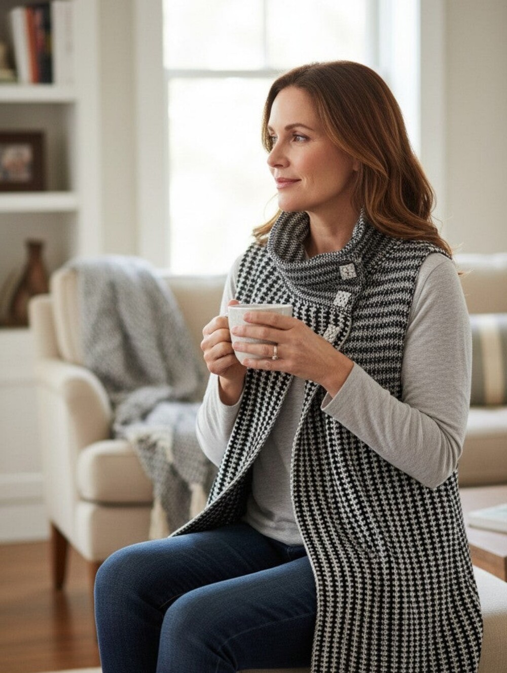 Habitat Cotton Knit Cowl Neck Vest, Cute Buttons, Lagenlook
